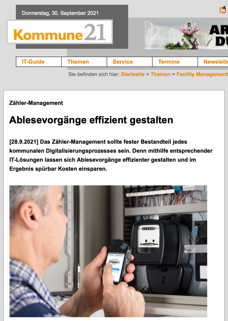 Presseschau: Fachartikel zum modernen Zählermanagement in „Kommune21 9/2021“